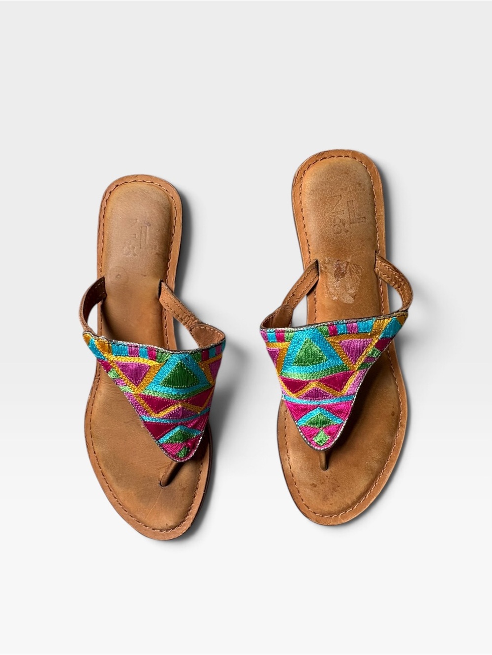 Women's Multicolor Embroidered Leather Thong Sandals
